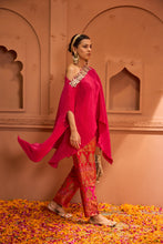 Load image into Gallery viewer, Divine Embroidered Cape Set With Banarasi Flared Pant - Fuschia