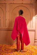 Load image into Gallery viewer, Divine Embroidered Cape Set With Banarasi Flared Pant - Fuschia