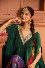 Load image into Gallery viewer, Divine V-Neck Embroidered Cape Set With Colorful Brocade Pant - Green