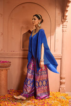 Load image into Gallery viewer, Divine V-Neck Embroidered Cape Set With Colorful Brocade Pant - Blue