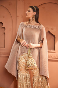 Divine Embroidered Cape With Lace Dori Sharara - Nude