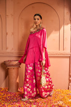 Load image into Gallery viewer, Kiri Embroidered Kaftan With Colorful Banarasi Lotus Flared Pant - Fuschia