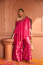 Load image into Gallery viewer, Kiri Embroidered Kaftan With Colorful Banarasi Lotus Flared Pant - Fuschia