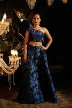 Load image into Gallery viewer, Zoe Cocktail Skirt with One Shoulder Plisse Blouse - Admiral Blue