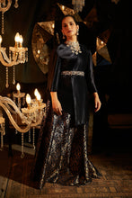 Load image into Gallery viewer, Nora Asymmetrical Top with Brocade Ghagra and Velvet Zardozi Belt - Midnight Blue