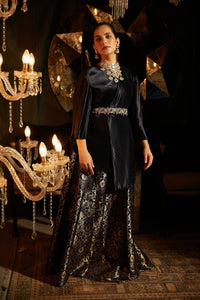 Nora Asymmetrical Top with Brocade Ghagra and Velvet Zardozi Belt - Midnight Blue