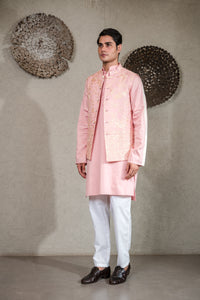 PINK KURTA SET WITH PINK GARA GLAZED JACKET