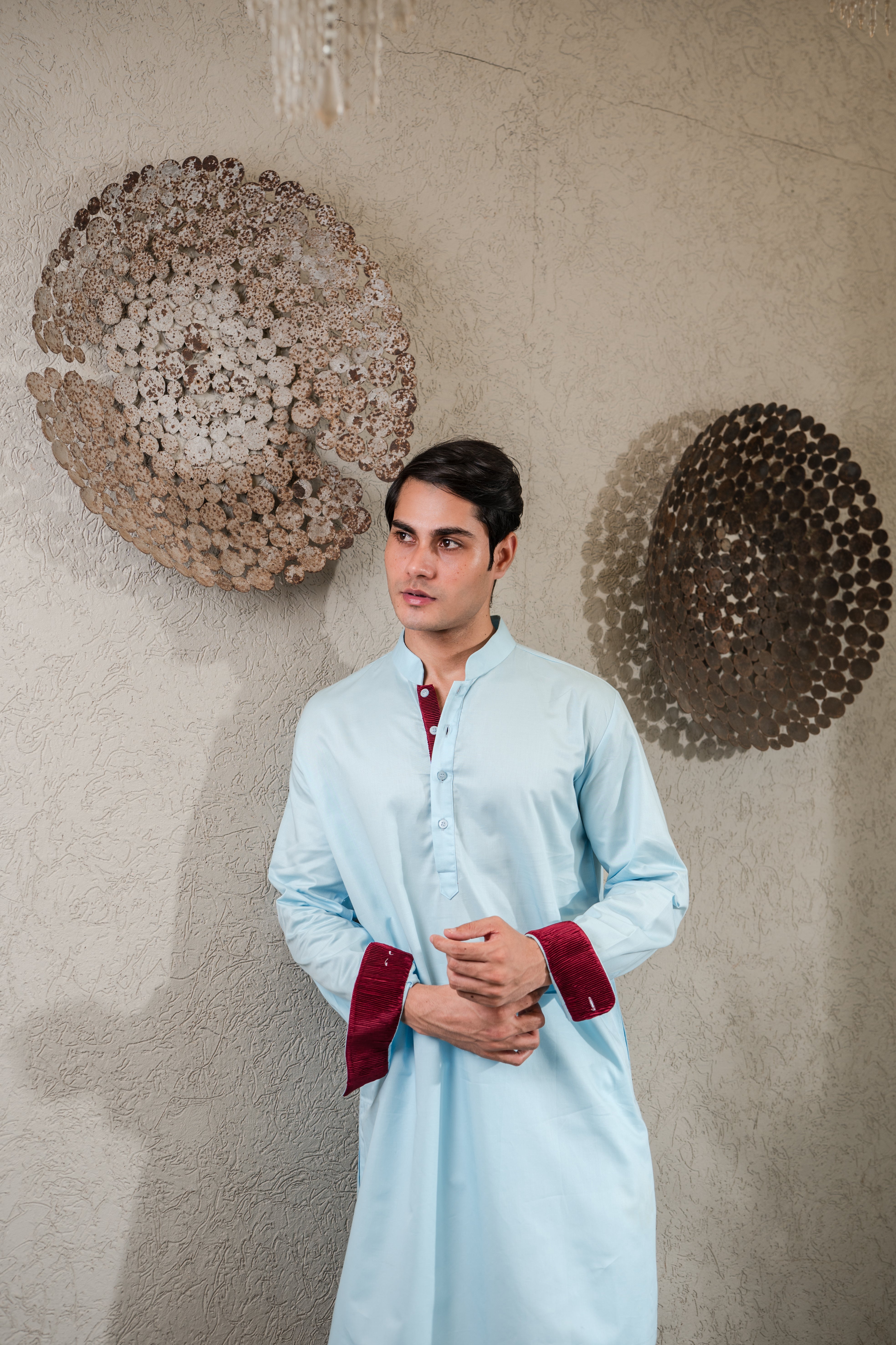 BLUE KURTA WITH PLEATED STRIPE