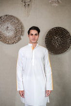 Load image into Gallery viewer, WHITE KURTA SET WITH PLEATED STRIPE