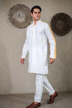 Load image into Gallery viewer, WHITE KURTA SET WITH PLEATED STRIPE