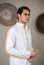 Load image into Gallery viewer, WHITE KURTA SET WITH PLEATED STRIPE