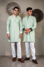 Load image into Gallery viewer, GREEN KURTA WITH PLEATED STRIPE - WHITE