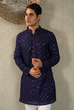 Load image into Gallery viewer, MIRROR EMBROIDERY KURTA - BLUE