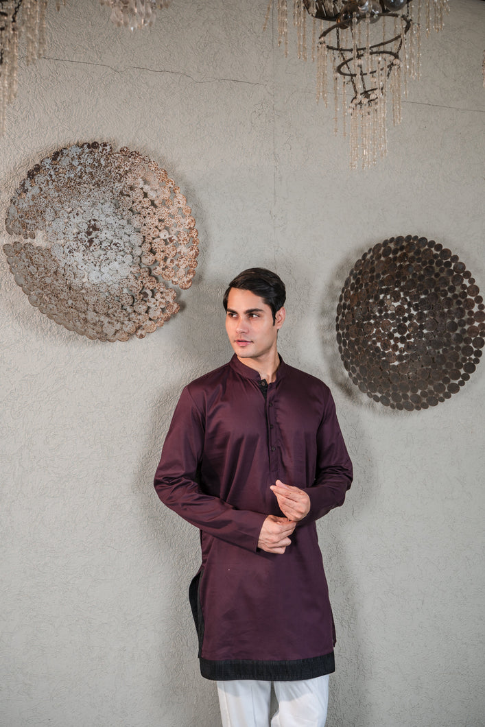 WINE KURTA WITH PLEATED STRIPE