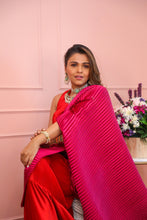 Load image into Gallery viewer, Tina Dhanak in our Classy Pleated Colour Block Gown Saree - Red &amp; Magenta