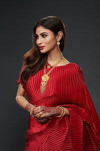 Mouni Roy in Classy Pleated Gown Saree - Red