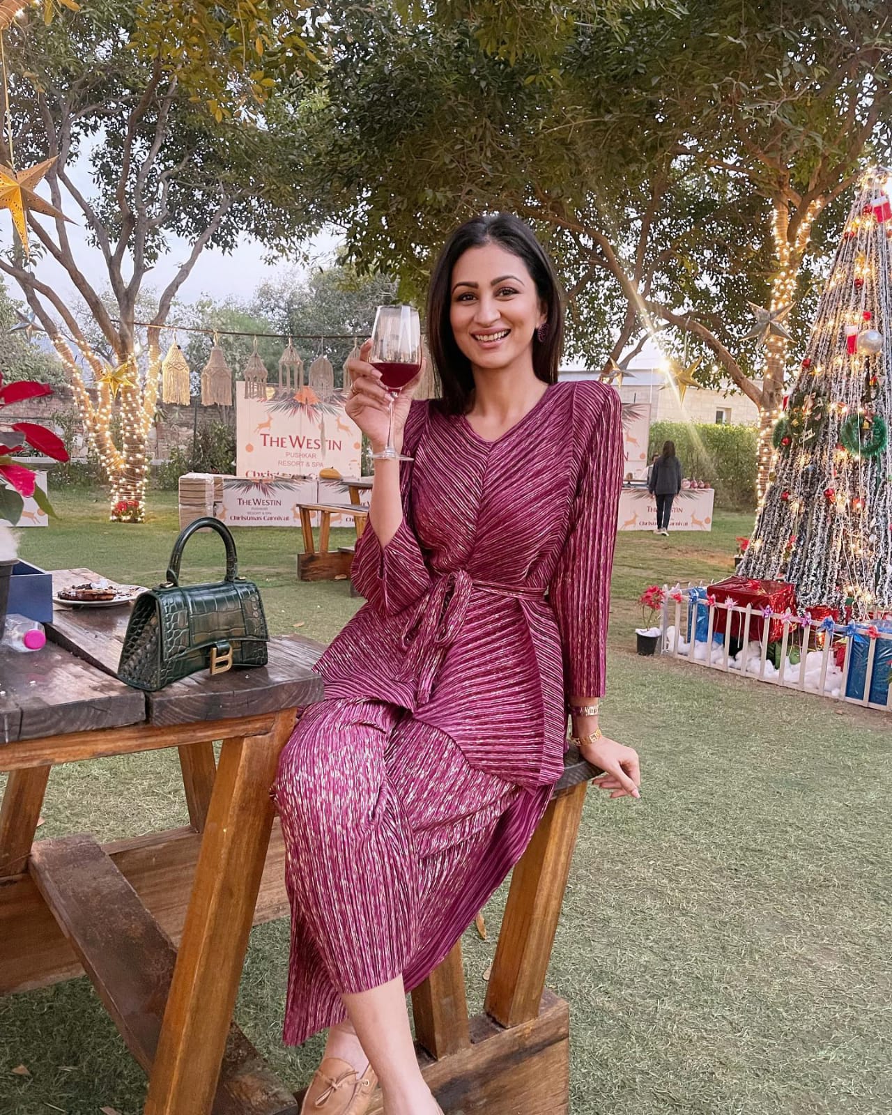 Khushneet in our Milan Metallic Blair Coord set - Wine