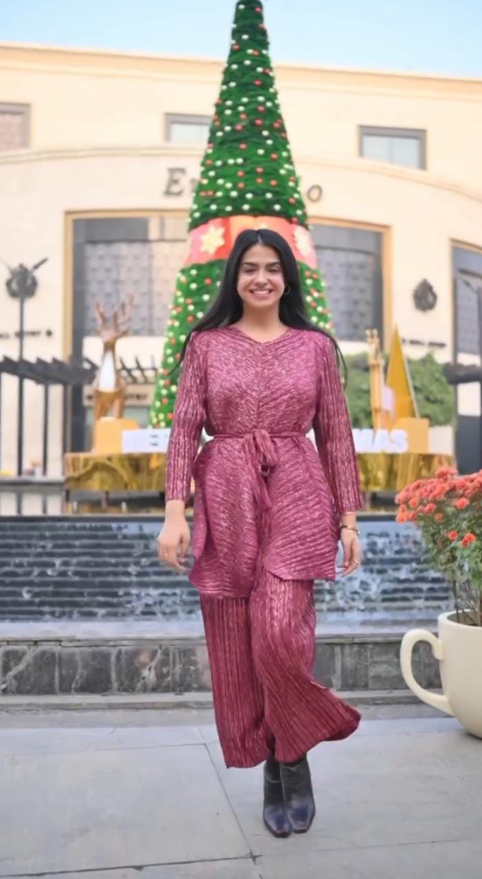 Nishtha Gandhi in our Blair Pleated Co-ord Set - Wine