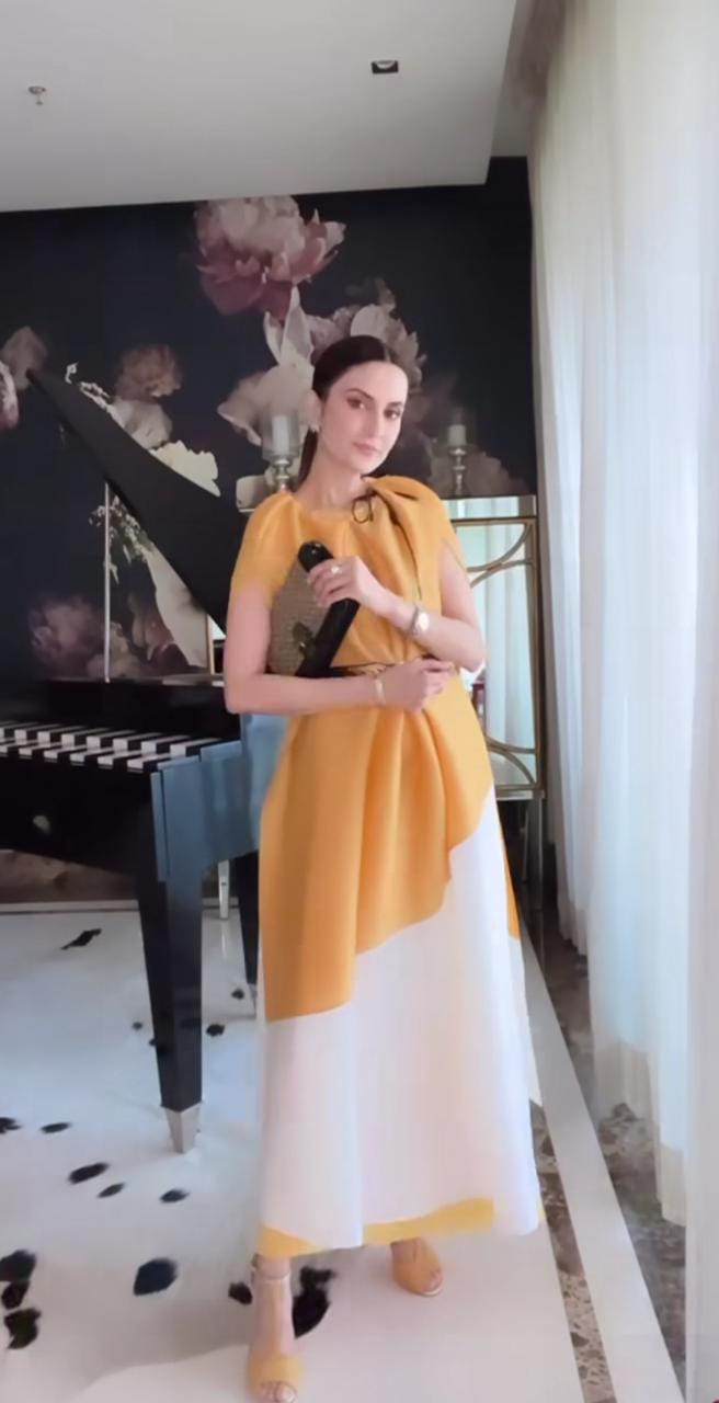 Dipti Dhillon in our Finella Gown - Yellow