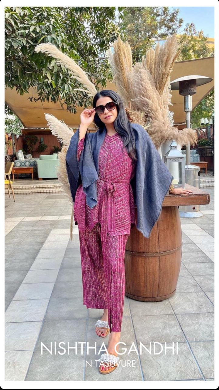 Nishtha Gandhi in our Milan Metallic Blair Co-ord Set - Wine