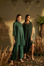 Load image into Gallery viewer, Fragrant Floral Peplum Sequins Tunic with Pleated Pants- Emerald Green