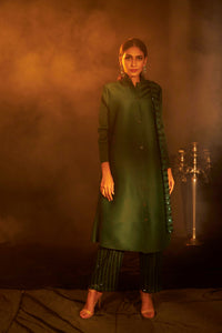 Bandgala Tunic Set with Seq Pant and Seq Scarf - Green