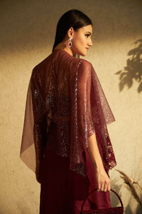 Sarah Sequins Peplum Tunic with Organza Dhoti Skirt- Mulberry