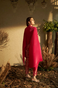 Divine Embroidered Cape with Brocade Pants - Magenta