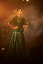 Load image into Gallery viewer, Bedazzling Shimmer Ghagra with Organza Ruffle Blouse and Belt - Green &amp; Gold