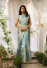 Load image into Gallery viewer, Magnificent Metallic Gown Saree - Metallic Blue