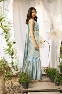 Magnificent Metallic Gown Saree - Metallic Blue