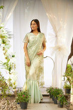 Load image into Gallery viewer, Magnificent Metallic Gown Saree with Sequins Palla - Mint Green