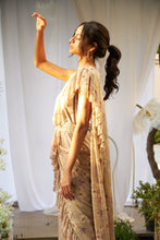 Load image into Gallery viewer, Magnificent Metallic Gown Saree with Floral Ruffle Palla and Sequins Belt- Gold