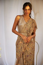 Load image into Gallery viewer, Magnificent Metallic Gown Saree with Floral Ruffle Palla and Sequins Belt- Gold