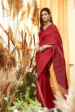 Load image into Gallery viewer, Classy Pleated Gown Saree - Carmine Maroon