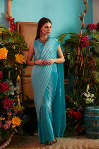 Classy Pleated Gown Saree - Turquoise