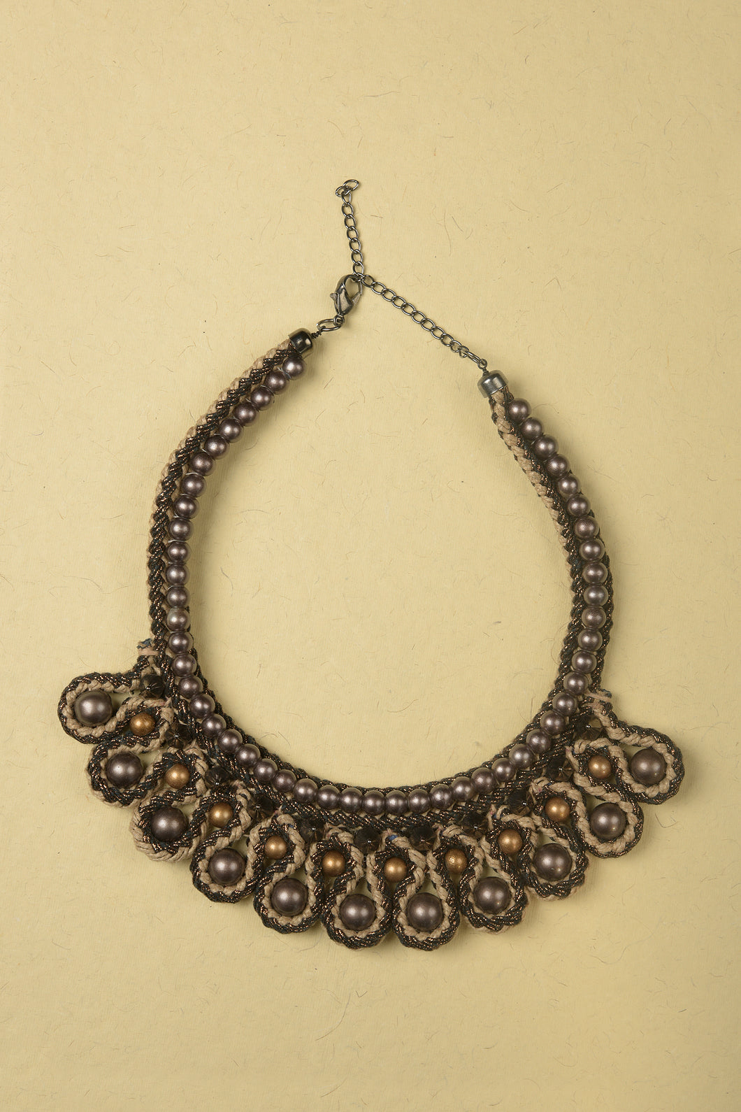 Crafted Necklace made of Jute, Ball Beads and Threads