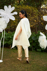 Divine Embroidered Cape with Brocade Pants - White