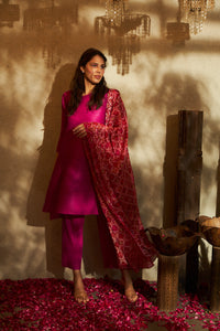 Siara Kurta with Plisse Straight Pants- Fushia