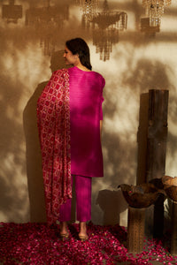 Siara Kurta with Plisse Straight Pants- Fushia