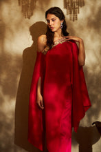 Load image into Gallery viewer, Ayvah Divine Embroidered Cape with Plisse Pants- Red &amp; Magenta