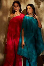 Load image into Gallery viewer, Avyah Divine Embroidered Cape with Plisse Pants- Teal