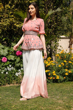 Load image into Gallery viewer, Isabella pleated peplum top with ombre organza sharara and Isa belt- Rose