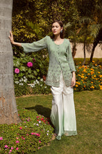 Load image into Gallery viewer, Dainty Diana embellished tunic with ombre organza sharara and dia belt- Mint