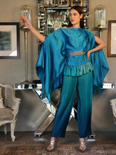 Load image into Gallery viewer, Siciley Satin Ruffle Cape With Pleated Pants - Tiffany Blue