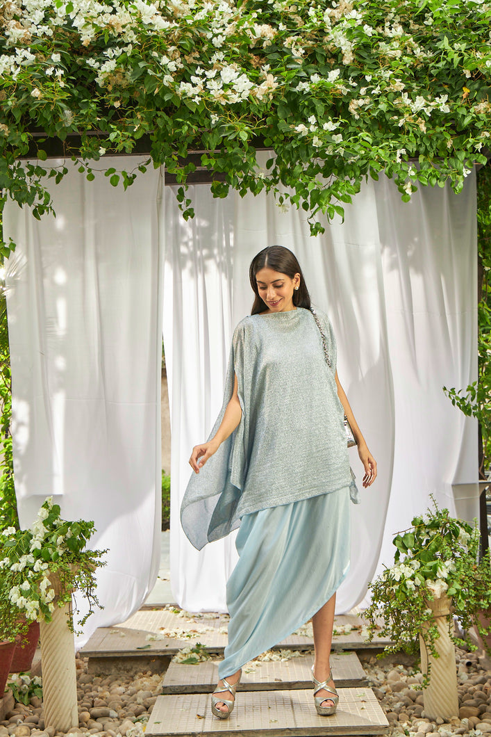 Slip Easy Dress with Shimmer Cape - Pastel Blue