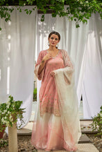 Load image into Gallery viewer, Dainty Diana Embellished Long Tunic with Ombre Organza Sharara and Embroidered Dupatta - Pink