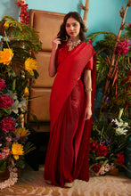 Load image into Gallery viewer, Scintillating Sewed Pleated Saree with Organza Ruffle Blouse - Red