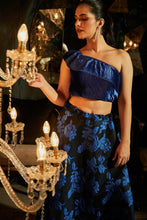 Load image into Gallery viewer, Zoe Cocktail Skirt with One Shoulder Plisse Blouse - Admiral Blue