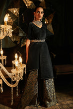 Load image into Gallery viewer, Nora Asymmetrical Top with Brocade Ghagra and Velvet Zardozi Belt - Jade Black